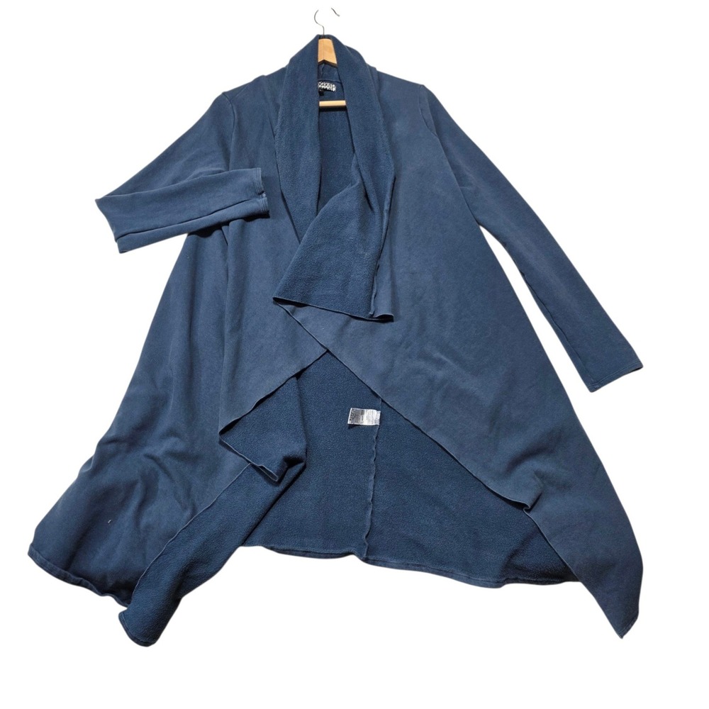 Groceries Apparel Draped Cardigan Women S Navy Blue Lyocell Fleece Open Front